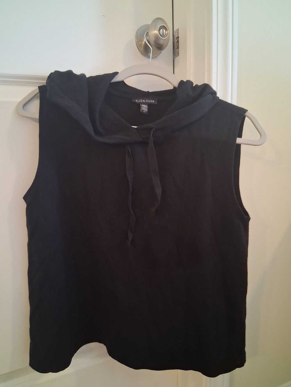 Eileen Fisher Black Hooded Sweater Vest, Size Small